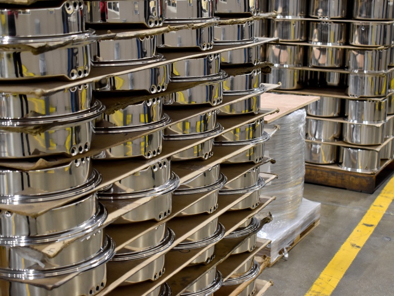 Pallets of stainless steel cookware